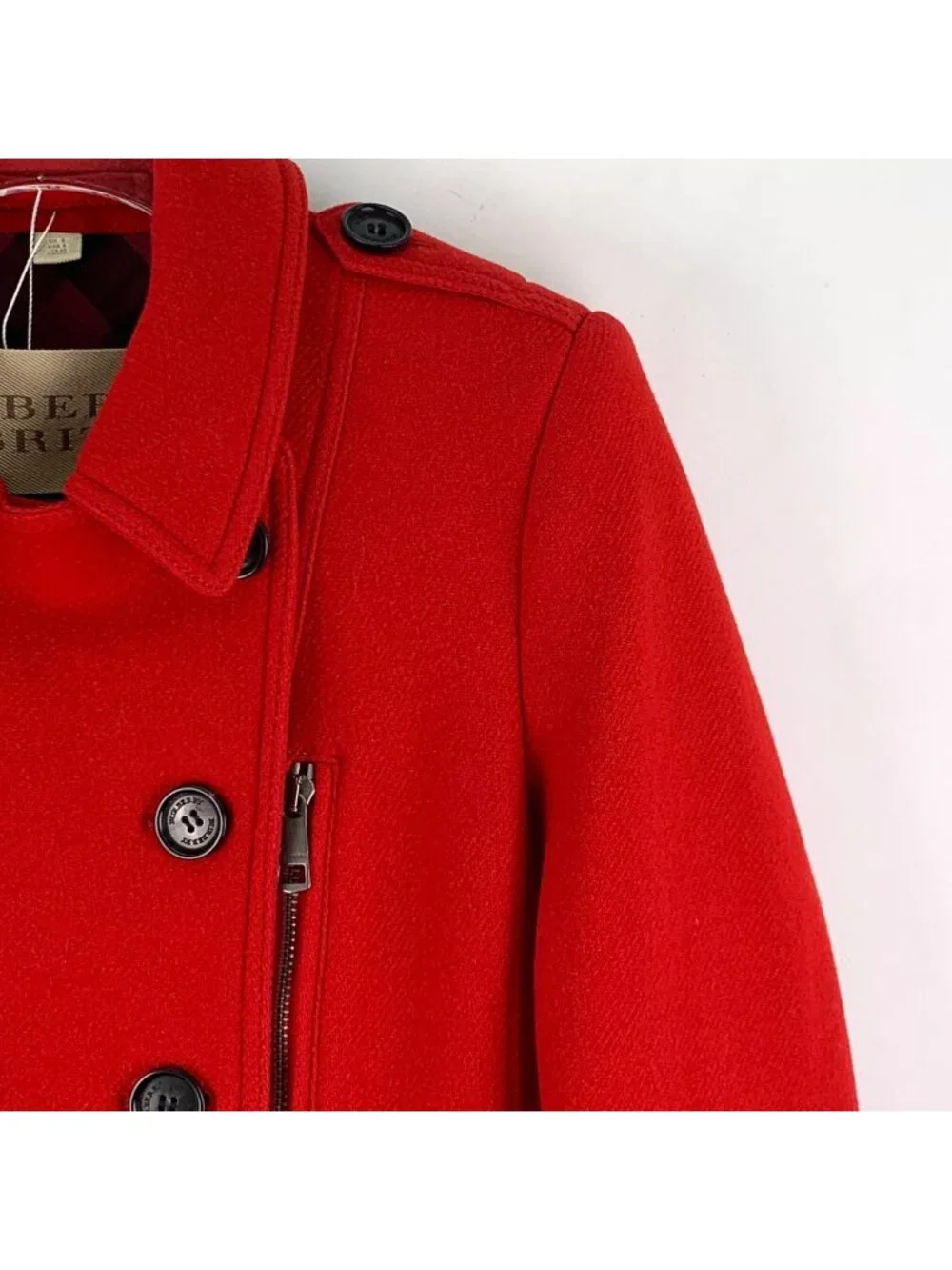 Burberry Red Wool Double-Breasted Long Coat - Picture 6 of 6